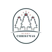 Merry Christmas logo design with pine tree and stars vector