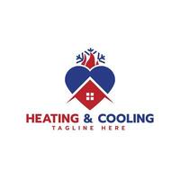 hvac logo diseño creativo concepto con hogar corazón fuego fuego y enfriamiento firmar vector