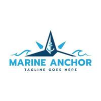 Marine company creative logo design concept compass sea wave anchor vector