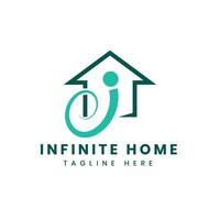 infinito hogar logo diseño letra yo con espiral y hogar concepto vector