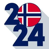 Happy New Year 2024, long shadow banner with Norway flag inside. Vector illustration.