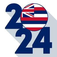 2024 long shadow banner with Hawaii state flag inside. Vector illustration.
