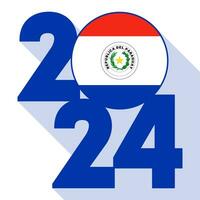 Happy New Year 2024, long shadow banner with Paraguay flag inside. Vector illustration.