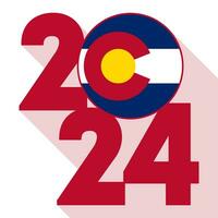 2024 long shadow banner with Colorado state flag inside. Vector illustration.