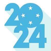 Happy New Year 2024, long shadow banner with Micronesia flag inside. Vector illustration.