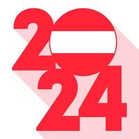 Happy New Year 2024, long shadow banner with Austria flag inside. Vector illustration.