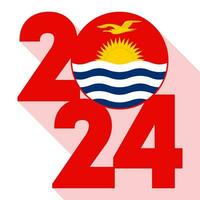 Happy New Year 2024, long shadow banner with Kiribati flag inside. Vector illustration.