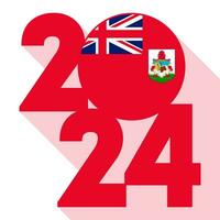 Happy New Year 2024, long shadow banner with Bermuda flag inside. Vector illustration.