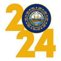 2024 banner with New Hampshire state flag inside. Vector illustration.