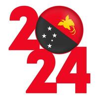 Happy New Year 2024 banner with Papua New Guinea flag inside. Vector illustration.