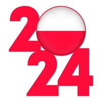 Happy New Year 2024 banner with Poland flag inside. Vector illustration.
