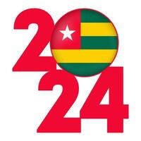 Happy New Year 2024 banner with Togo flag inside. Vector illustration.