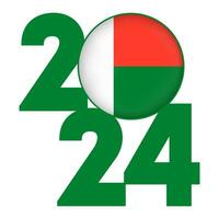 Happy New Year 2024 banner with Madagascar flag inside. Vector illustration.