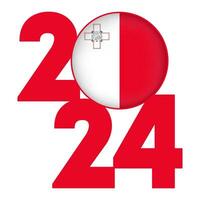contento nuevo año 2024 bandera con Malta bandera adentro. vector ilustración.
