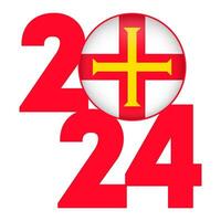 Happy New Year 2024 banner with Guernsey flag inside. Vector illustration.