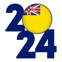 Happy New Year 2024 banner with Niue flag inside. Vector illustration.