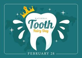 National Tooth Fairy Day Vector Illustration with Little Girl to Help Kids for Dental Treatment Fit in Flat Cartoon Background Design