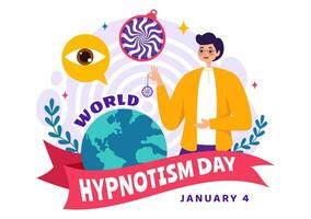 World Hypnotism Day Vector Illustration on 4 January with Black and White Spirals Creating an Altered State of Mind for Treatment Services