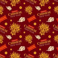 Happy Chinese New Year 2024 Seamless Pattern Design. Translation Year of the Dragon. with Lantern, Dragons and China Elements in Flat Illustration vector