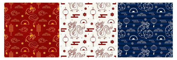 Happy Chinese New Year 2024 Seamless Pattern Design. Translation  Year of the Dragon. with Lantern, Dragons and China Elements in Flat Illustration vector