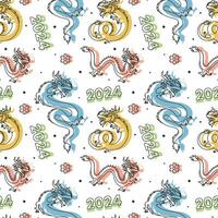 Happy Chinese New Year 2024 Seamless Pattern Design. Translation  Year of the Dragon. with Lantern, Dragons and China Elements in Flat Illustration vector