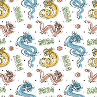 Happy Chinese New Year 2024 Seamless Pattern Design. Translation  Year of the Dragon. with Lantern, Dragons and China Elements in Flat Illustration vector