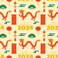 Happy Chinese New Year 2024 Seamless Pattern Design. Translation Year of the Dragon. with Lantern, Dragons and China Elements in Flat Illustration vector