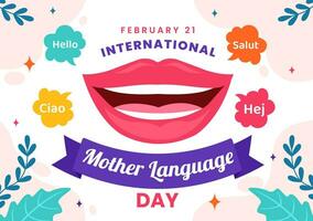 International Mother Language Day Vector Illustration on February 21 with Mom Says Hello in Several World Languages in Flat Kids Cartoon Background