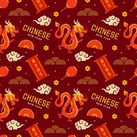 Happy Chinese New Year 2024 Seamless Pattern Design. Translation Year of the Dragon. with Lantern, Dragons and China Elements in Flat Illustration vector