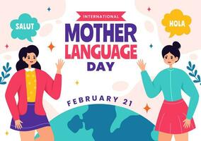 internacional madre idioma día vector ilustración en febrero 21 con mamá dice Hola en varios mundo idiomas en plano niños dibujos animados antecedentes