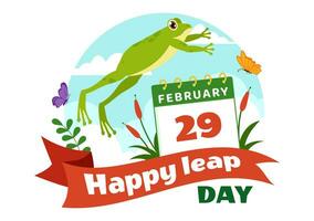 Happy Leap Day Vector Illustration on 29 February with Jumping Frogs and Pond Background in Holiday Celebration Flat Cartoon Design