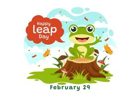 Happy Leap Day Vector Illustration on 29 February with Jumping Frogs and Pond Background in Holiday Celebration Flat Cartoon Design