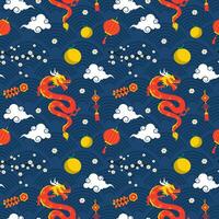 Happy Chinese New Year 2024 Seamless Pattern Design. Translation Year of the Dragon. with Lantern, Dragons and China Elements in Flat Illustration vector