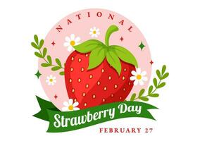 National Strawberry Day Vector Illustration on February 27 to Celebrate the Sweet Little Red Fruit in Flat Cartoon Background Design