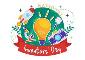 National Inventors Day Vector Illustration on February 11 Celebration of Genius Innovation to Honor Creator of Science in Flat Cartoon Background