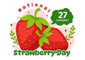 National Strawberry Day Vector Illustration on February 27 to Celebrate the Sweet Little Red Fruit in Flat Cartoon Background Design