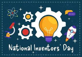 nacional inventores día vector ilustración en febrero 11 celebracion de genio innovación a honor creador de Ciencias en plano dibujos animados antecedentes