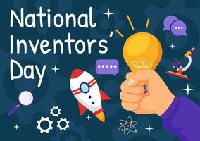 National Inventors Day Vector Illustration on February 11 Celebration of Genius Innovation to Honor Creator of Science in Flat Cartoon Background