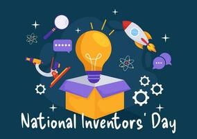 nacional inventores día vector ilustración en febrero 11 celebracion de genio innovación a honor creador de Ciencias en plano dibujos animados antecedentes