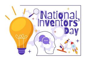 National Inventors Day Vector Illustration on February 11 Celebration of Genius Innovation to Honor Creator of Science in Flat Cartoon Background