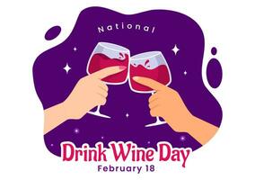 nacional bebida vino día vector ilustración en febrero 18 con vaso de uvas y botella en plano dibujos animados púrpura antecedentes diseño