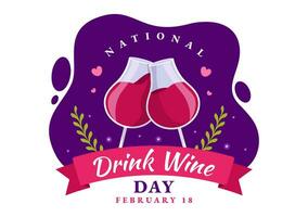 National Drink Wine Day Vector Illustration on February 18 with Glass of Grapes and Bottle in Flat Cartoon Purple Background Design