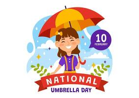 National Umbrella Day Vector Illustration on 10 February with Umbrellas at Rainy Weather or Monsoon Season in Flat Cartoon Background Design