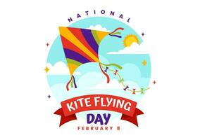 National Kite Flying Day Vector Illustration on February 8 of Sunny Sky Background in Summer Leisure Activity in Flat Cartoon Background Design