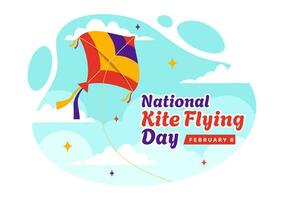 National Kite Flying Day Vector Illustration on February 8 of Sunny Sky Background in Summer Leisure Activity in Flat Cartoon Background Design