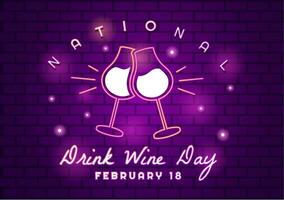 National Drink Wine Day Vector Illustration on February 18 with Glass of Grapes and Bottle in Flat Cartoon Purple Background Design