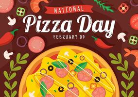 National Pizza Day Vector Illustration on February 9 with Various Toppings on Each Slice for Poster or Banner in Flat Cartoon Background Design