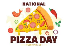 National Pizza Day Vector Illustration on February 9 with Various Toppings on Each Slice for Poster or Banner in Flat Cartoon Background Design