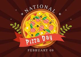 nacional Pizza día vector ilustración en febrero 9 9 con varios coberturas en cada rebanada para póster o bandera en plano dibujos animados antecedentes diseño