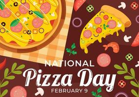 National Pizza Day Vector Illustration on February 9 with Various Toppings on Each Slice for Poster or Banner in Flat Cartoon Background Design